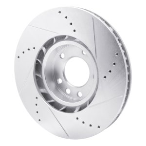 Porsche Cayenne Brake Rotor (1) - Right Front - R1 Concepts - Drilled & Slotted - Silver - `11-`18